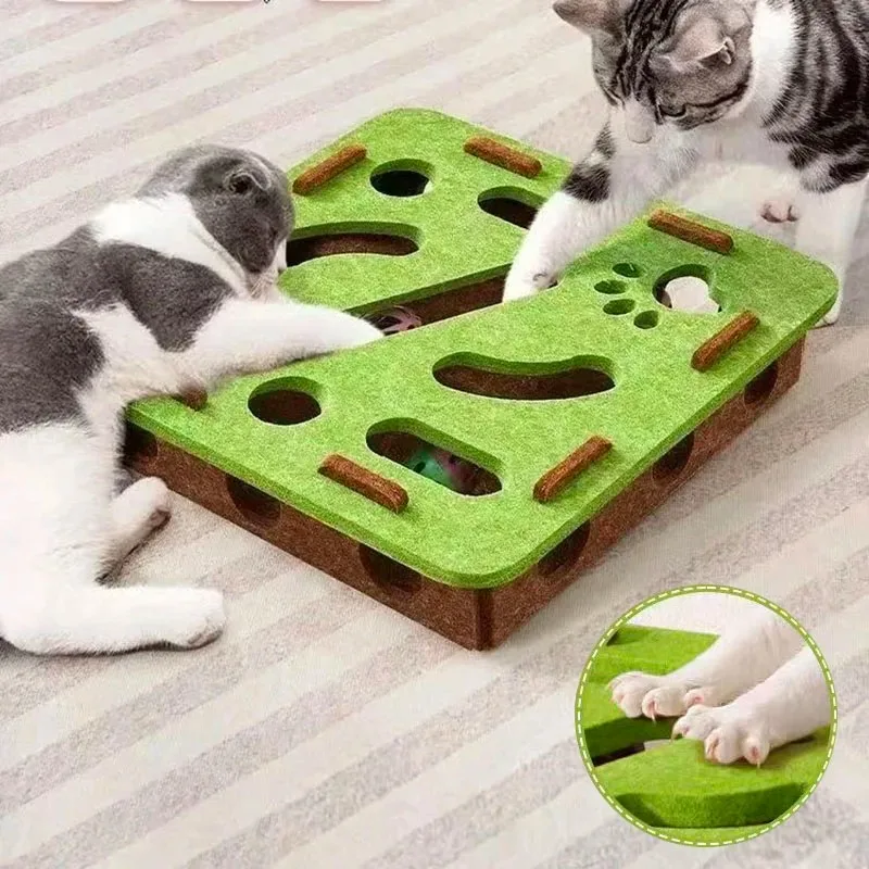 Pet Cat Puzzle Maze Holes Toys Felt Box With Bell Ball Kitten Playing Toys Interactive Funny Combination Set Cat Supplies