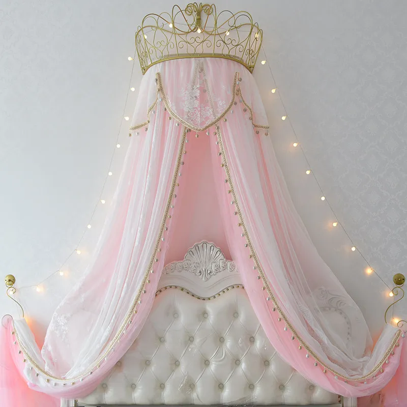 Princess Bed Canopy for Girls Room French Lace Tulle Hanging Mosquito Net Kids Headboard Bed Curtain Bedroom Home Decor