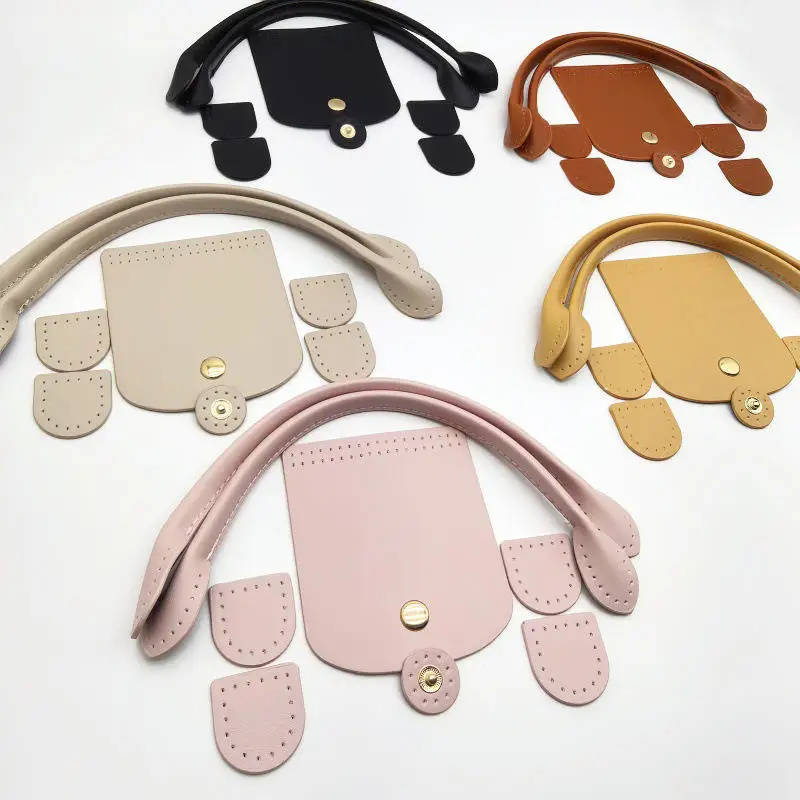 

1 Set Bag Accessories DIY Crochet Bag Knitted Bag Parts Solid Color Leather Woven Bag Set Patchwork Handle With Holes Handmade