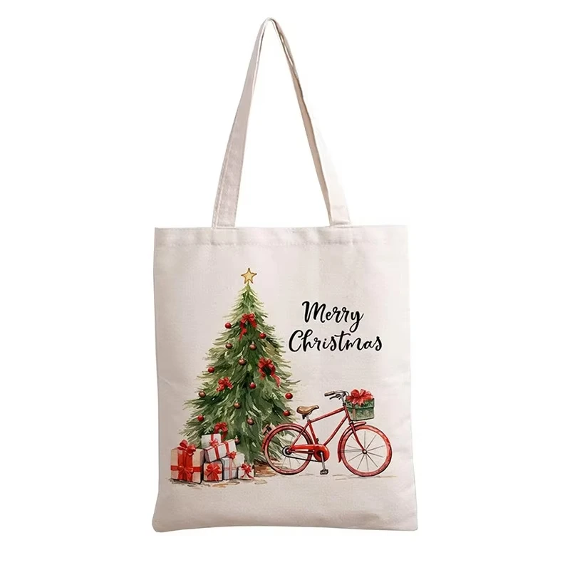 

25 New Bag Marry Christmas Tree Snowman Print Top-Handle Bag for Women Shopping Commuting Portable Handbag Simple Tote-bag Gift