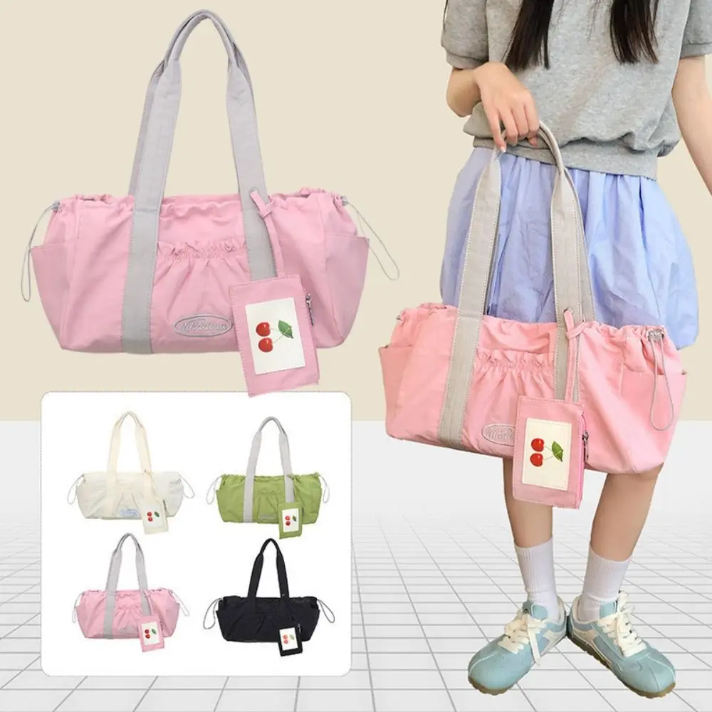 

New Drawstring Design Sport Gym Bag Zipper Closure with Mini Bag Duffle Bag Sweet color Luggage Shoulder Bag For Women
