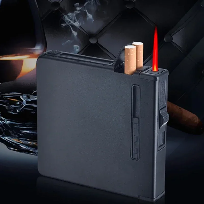 Metal Cigarette Case With Gas Lighter Automatic Pop Up Cigarette Lighter 20pcs Capacity Cigarettes Holder Tobacco Box Men\'s Gift