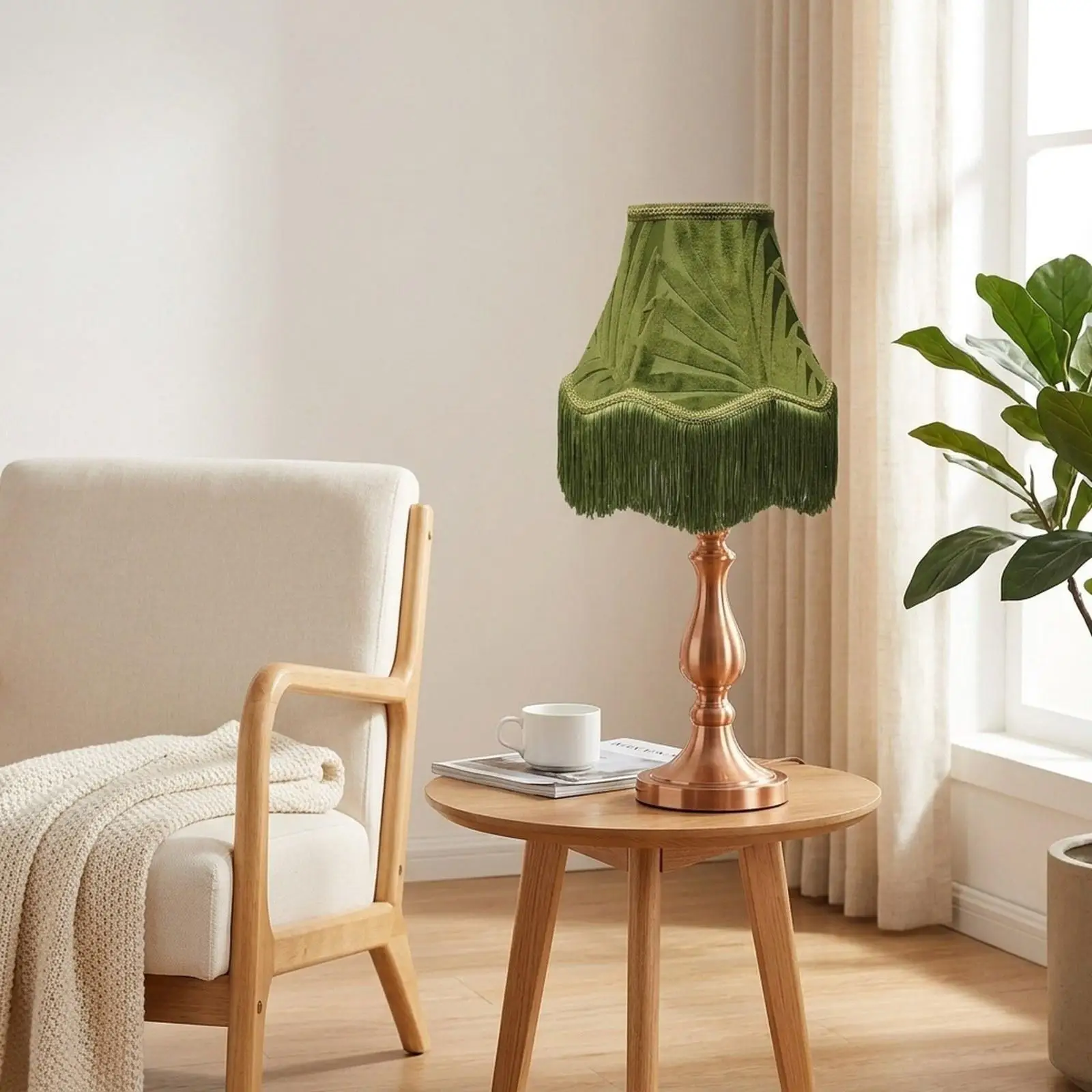 Tassel Velvet Lamp Shade Vintage Bell Shape Lampshade for Bedside Lamp E27 Base and Home Decoration