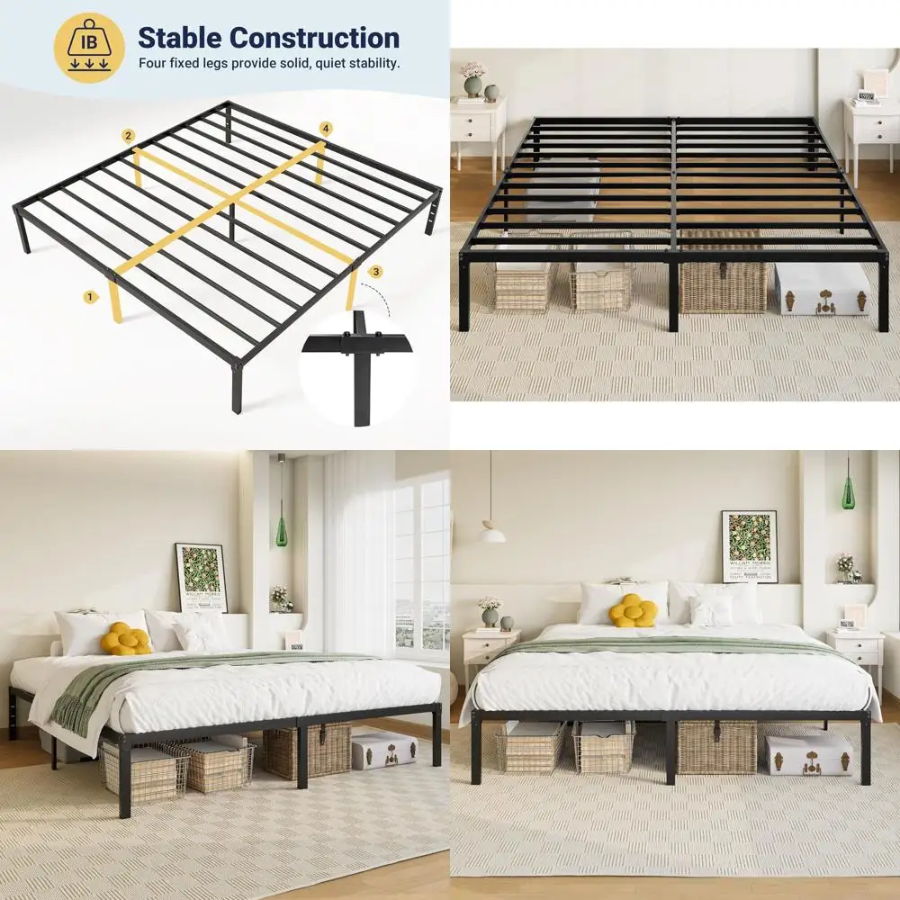 14 Allewie Metal King Bed Frame With Storage, No Box Spring Needed, Easy Assemb…