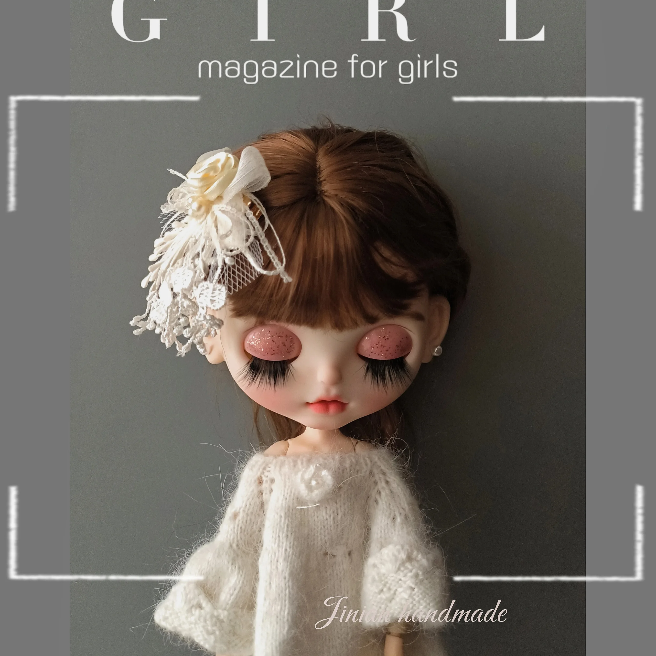 Acessórios de Cabelo para Boneca Blyth: Laço de Renda Rosa Branca Elegante, Presilha Francesa para Bonecas Blyth de 19 Juntas OB24 - Adereço para Vestir Bonecas