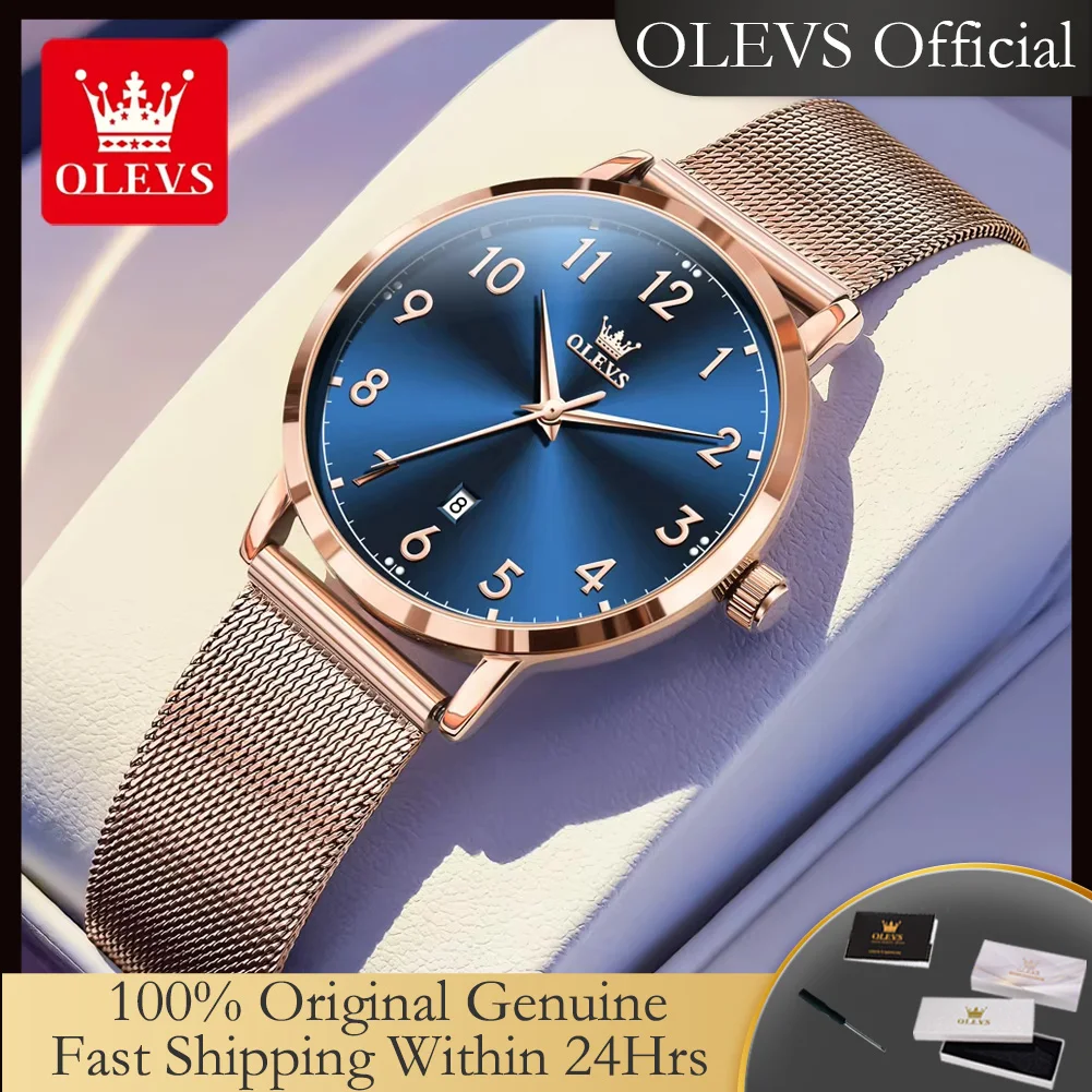 

OLEVS 5653 Quartz Watch for Women Digital Dial Simple Elegant Rose Gold Steel Strap Calendar Waterproof Ladies Dress Wristwatch
