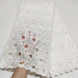 White Latest French African Swiss Lace Fabric Soft Nigerian Guipure Cord Milk Silk Lace Fabric With Stones For Wedding Dress