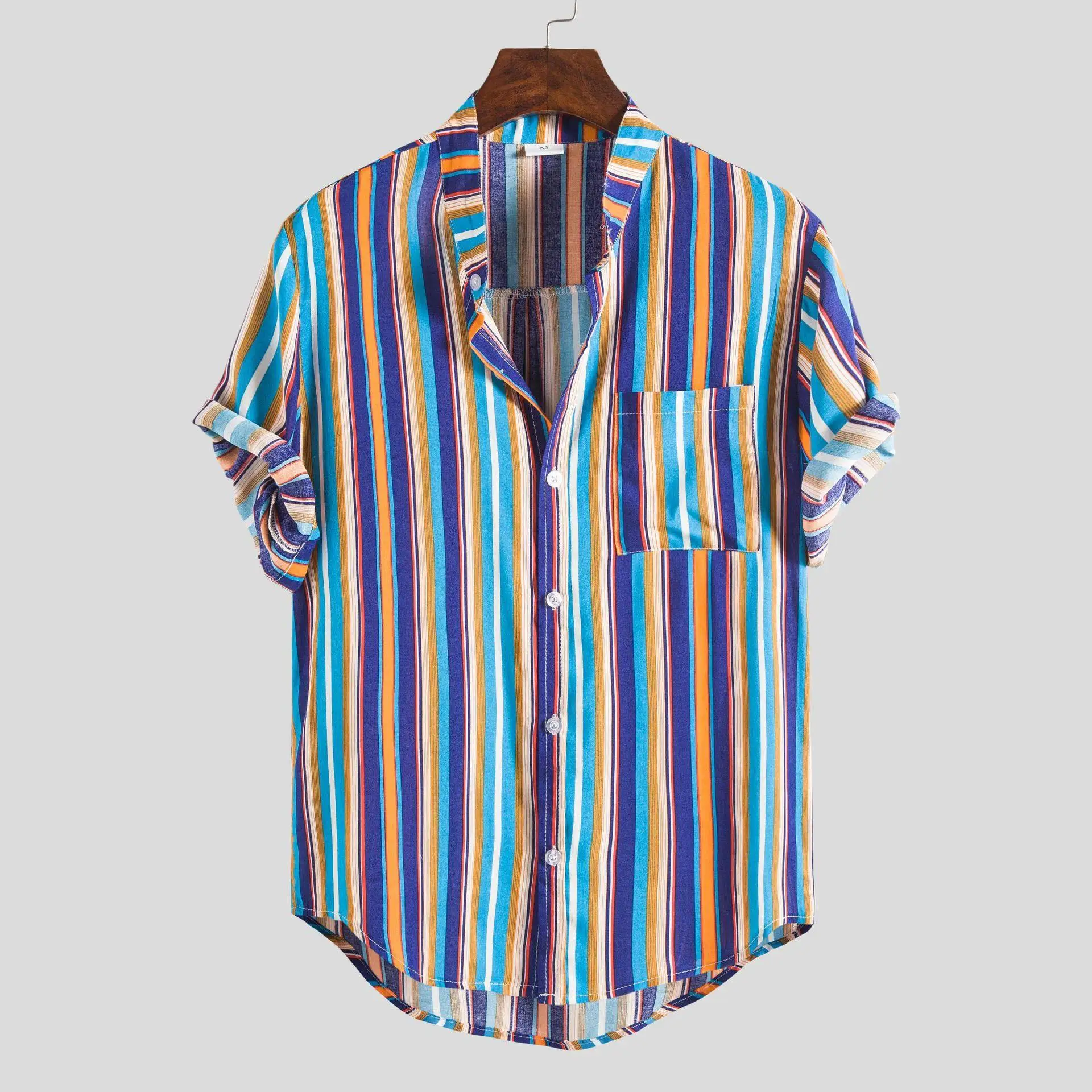 Cárdigan abierto de algodón con cuello levantado a rayas para hombre, ropa informal de verano, cárdigan abierto para jóvenes