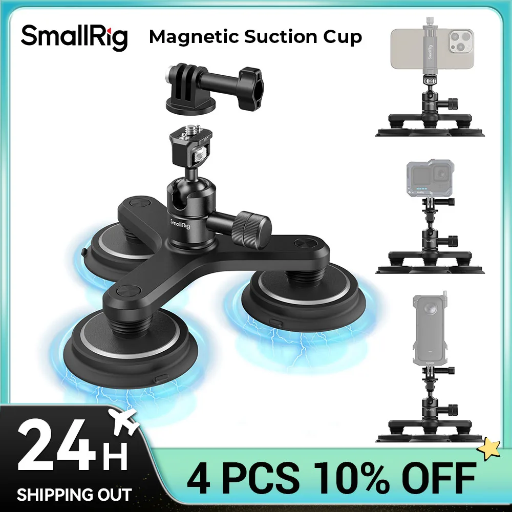 SmallRig Potrójna/podwójna/pojedyncza magnetyczna przyssawka Zestaw montażowy do kamery akcji Magiczna przyssawka do ramienia dla iPhone'a/GoPro