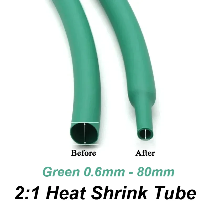 

1M~40M Green 2:1 Heat-shrink Tubing Diameter 0.6~80mm Heat Shrink Tube Wire Repair Protector Cable Connector Insulation Sleeving