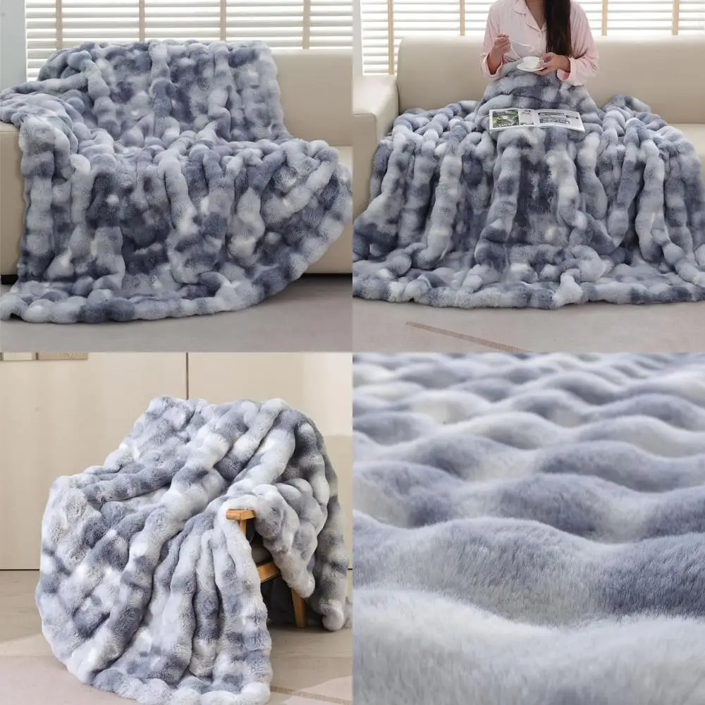 

Cozy Plush Faux Fur Tie Dye Blue Throw Blanket, 60x80 inches, Ideal for Couch, Sofa, Bedroom, Living Room, and Outdoor Activitie