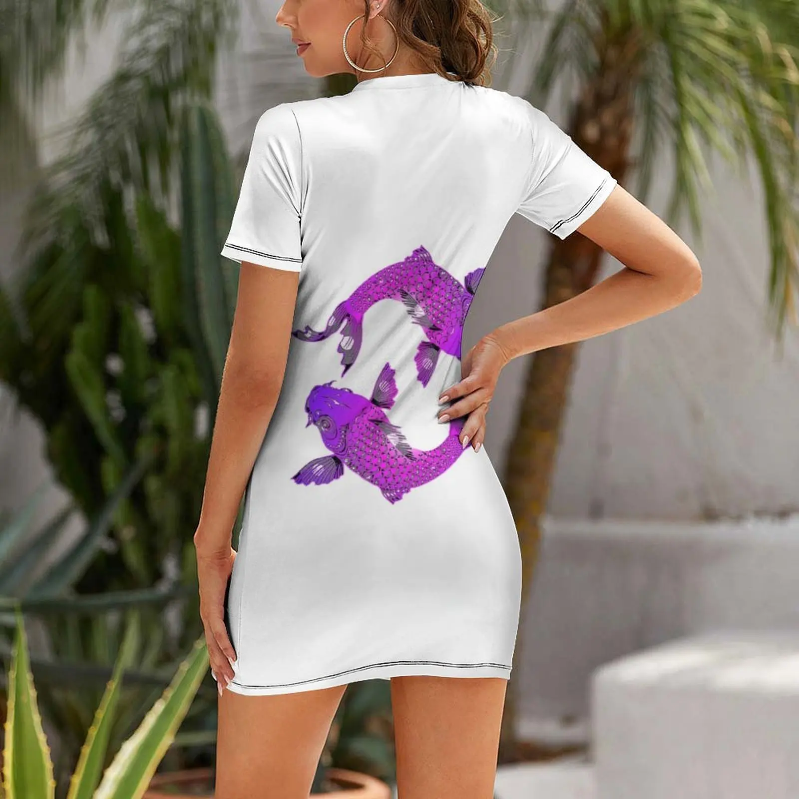 Koi Ying yang, purple koi, fish, asian fish Short Sleeved Dress elegant dresses for women prom dresses 2025