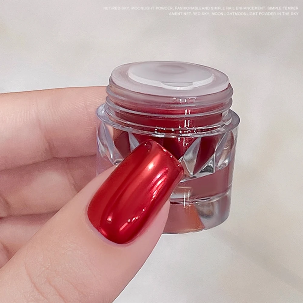 1Bottle New Year Red Metallic Mirror Nail Powder DIY Christmas Manicure Holographic 0.3g Super-Bright Chrome Rubbing Pigment