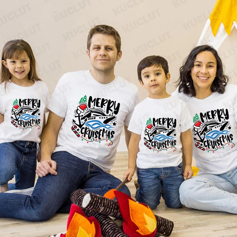 Fashion Merry Christmas Cruise T-Shirt Xmas Matching Family Cruising Outfits Tops Christmas Party Crew Tshirt Koszulki z krótkim rękawem