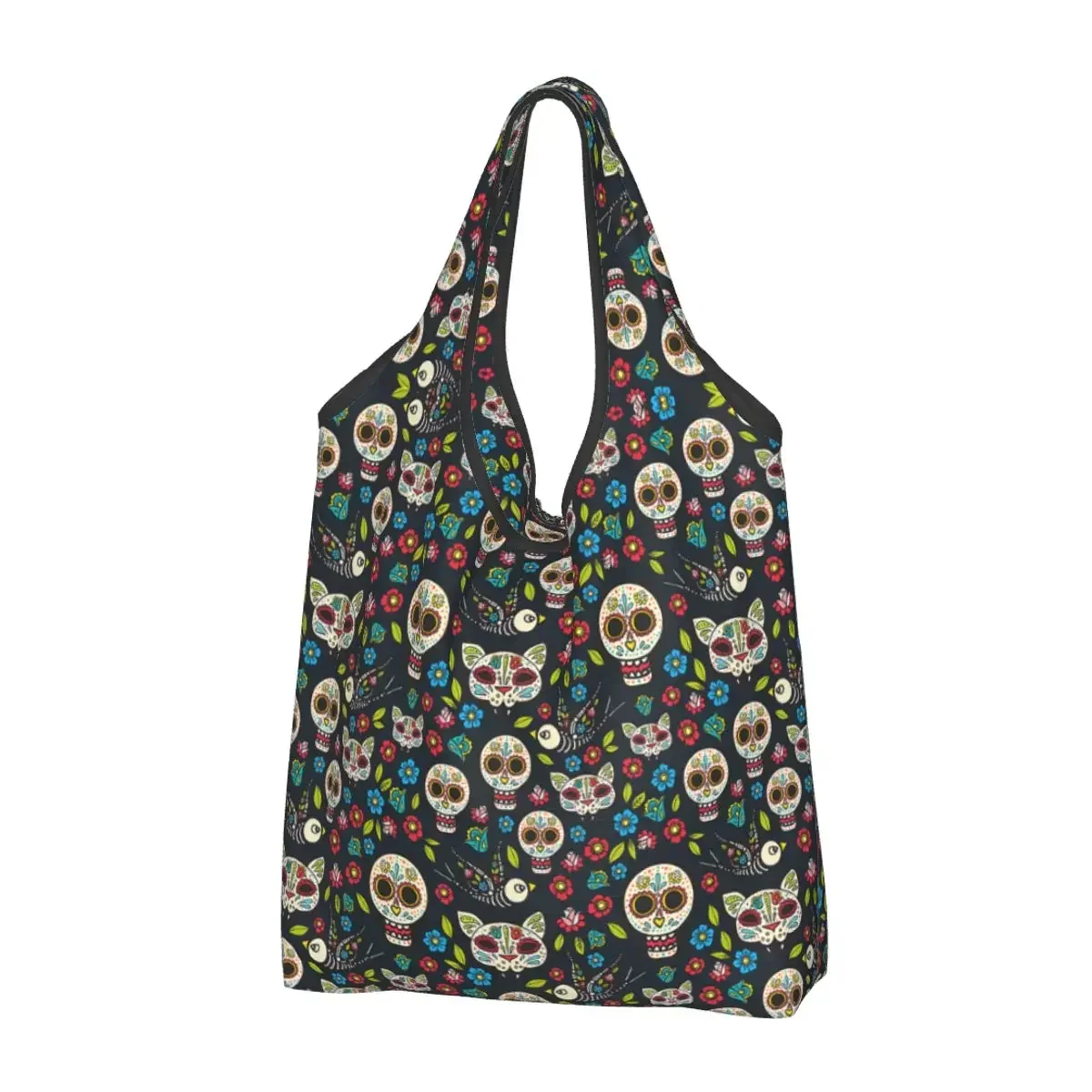 

Kawaii Printed Day Of The Dead Gothic Tote Shopping Bag Portable Shoulder Shopper Mexican Sugar Skull Handbag