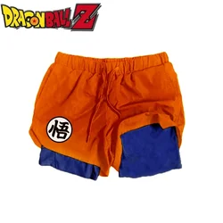 Anime Fiugre Dragon Ball Son Goku spodenki dwuwarstwowe krótkie spodnie sportowe odzież sportowa z motywem kreskówkowym Jogger oddychające plażowe męskie spodenki