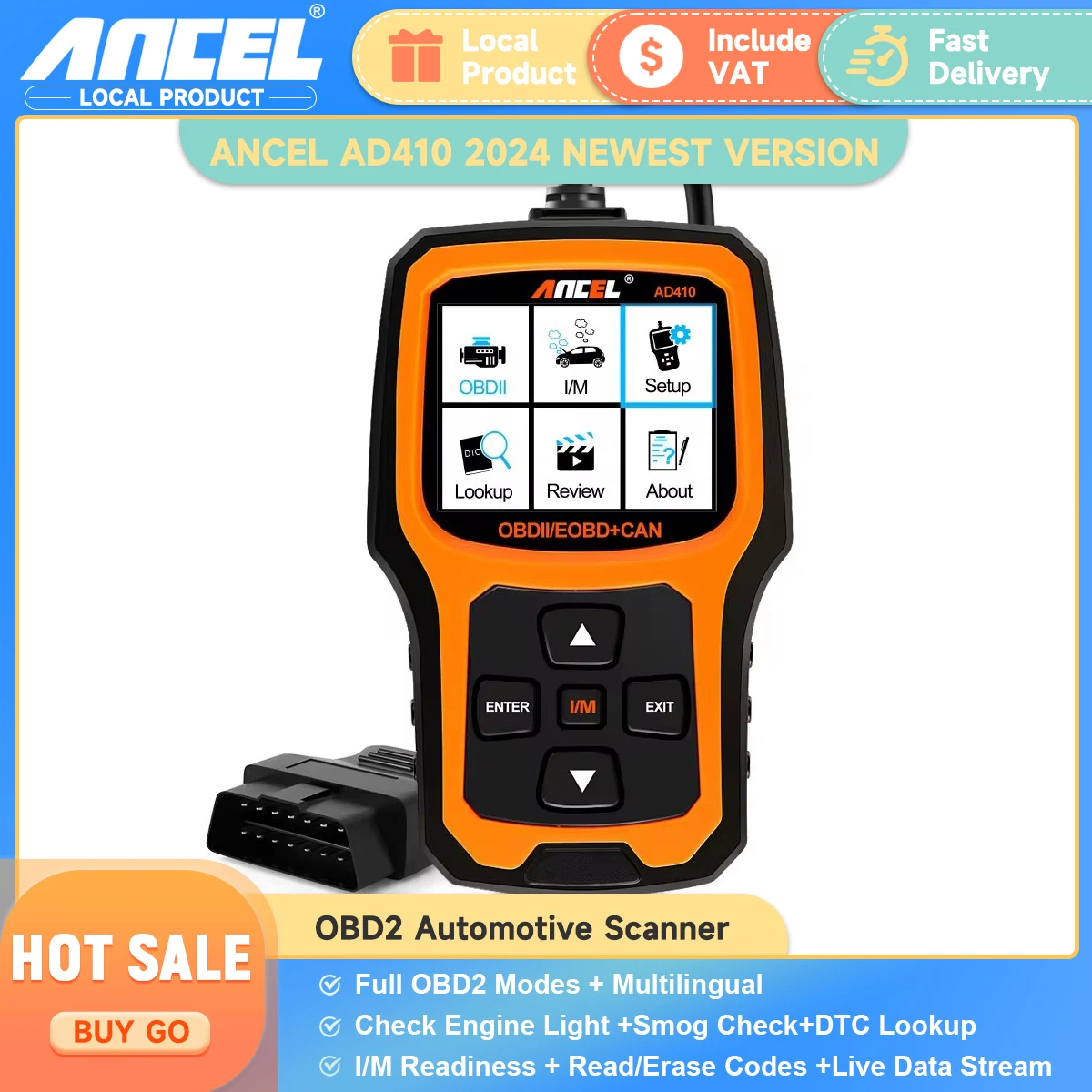 Ancel AD410 Automotive Scanner Full OBD2 Erase Error Codes Engine Check ODB OBD 2 Car Diagnostic Tool Multi Languages Scan Tools