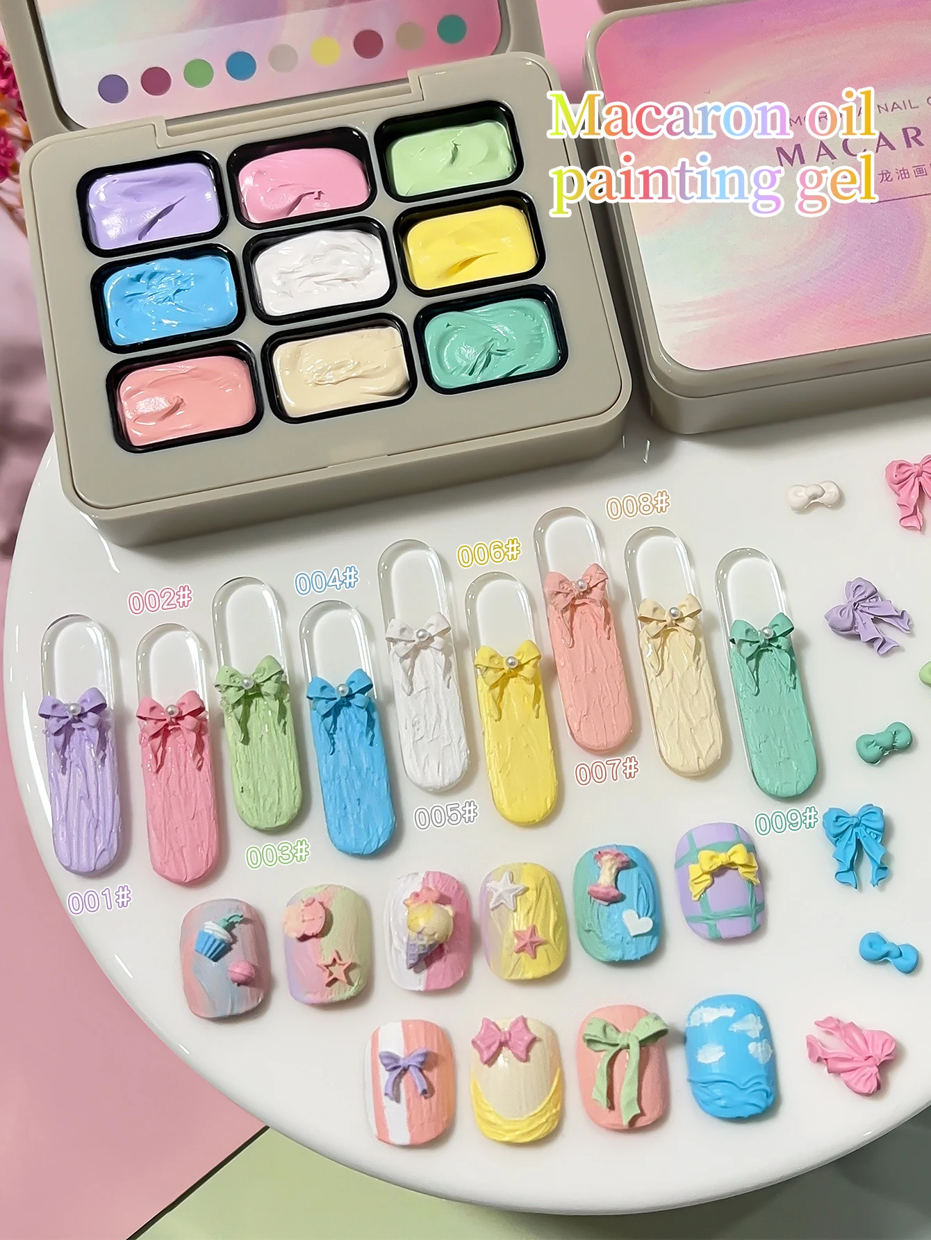 9-colors Macaron Oil Painting Nail Polish Patting Gel Smudge Canned High Saturation Popular Semi-Solid Nail Polish-Ma Ka Long