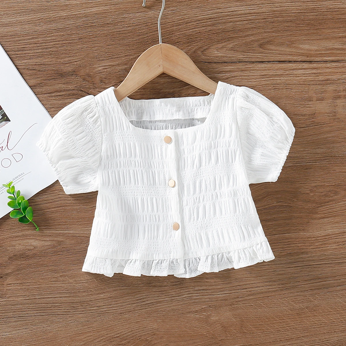 Summer New Product Bubble Sleeves Sweet And Cute Lace Short Sleeve Shirt For Middle And Small Girls, 2-6 Years Old