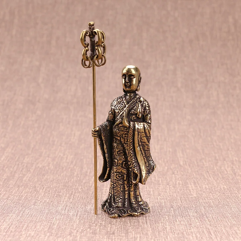 Ksitigarbha Bodhisattva Buddha Statue Home Vintage Brass Desktop Ornament