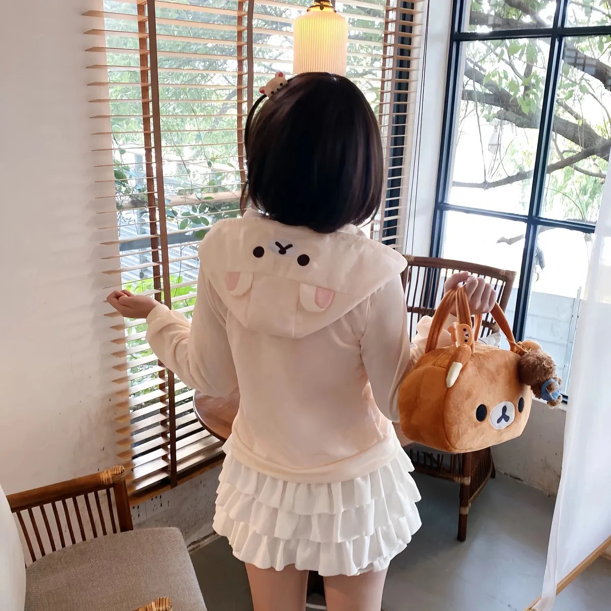 HOUZHOU Y2k Harajuku Streetwear Hoodies Frauen Japanischen Stil Kawaii Süße Nette Cartoon Print Zipper Sweatshirt Weiche Mädchen Neue