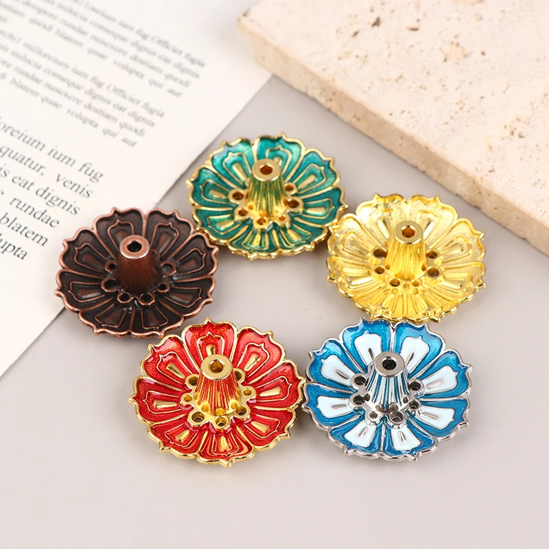 [1Pc Lotus Alloy Incense Burner Stick Holder Home Buddhism Line Incense Plate Sandalwood Coil Base Delicate Temples Home Decor]