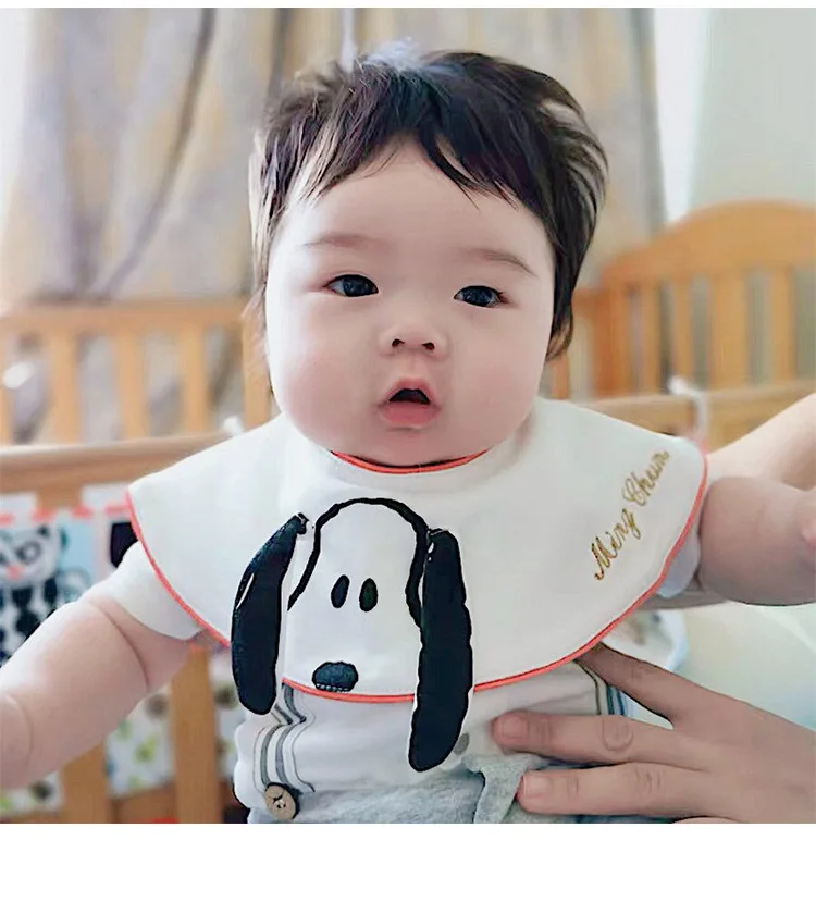 Ins Style Saliva Towel Cotton Baby Bib 360° Rotating Round Baby Rice Pocket Model False Collar