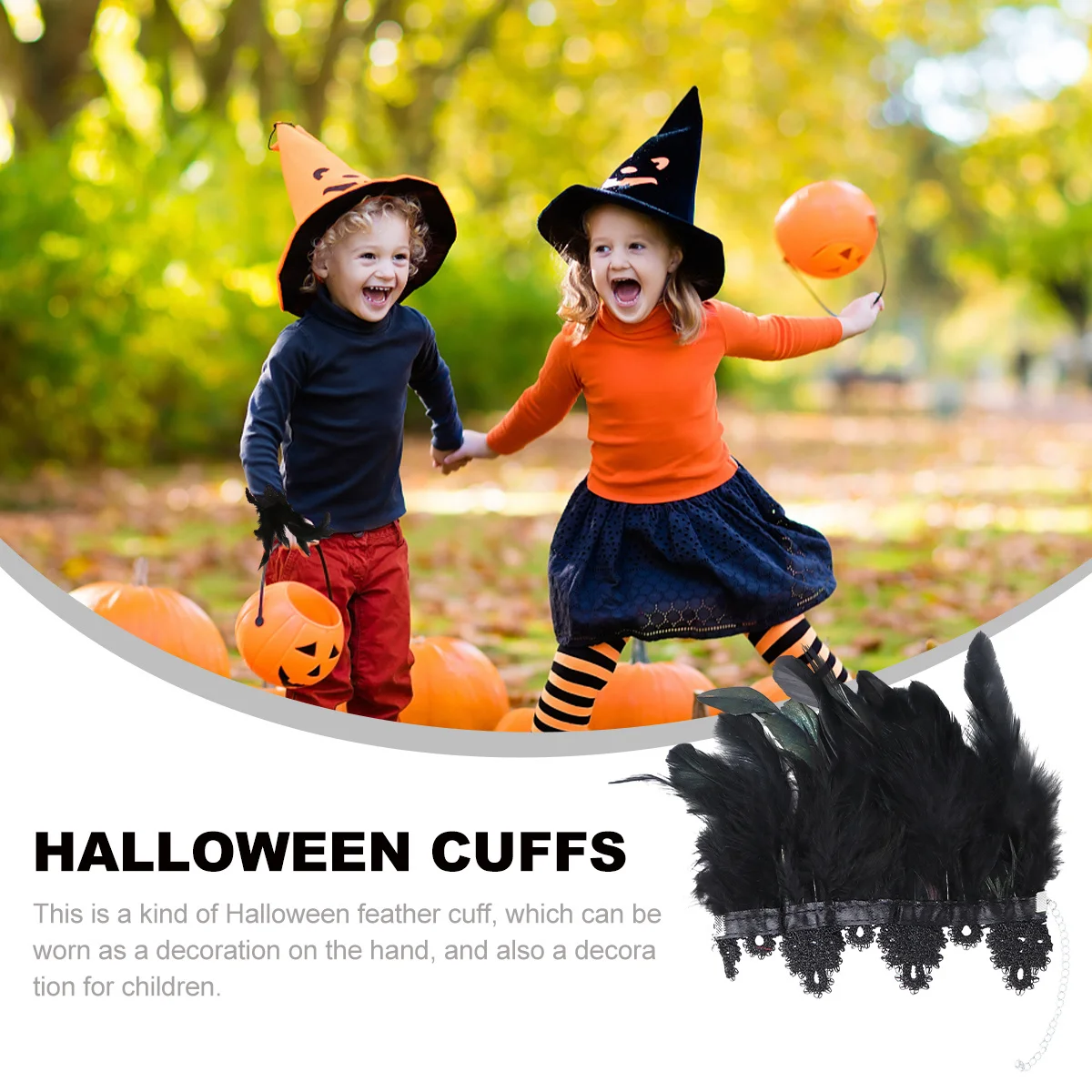 2 SZT. Akcesoria do kostiumów na Halloween Czarne mankiety dekoracyjne Mankiety klauna Bransoletka damska