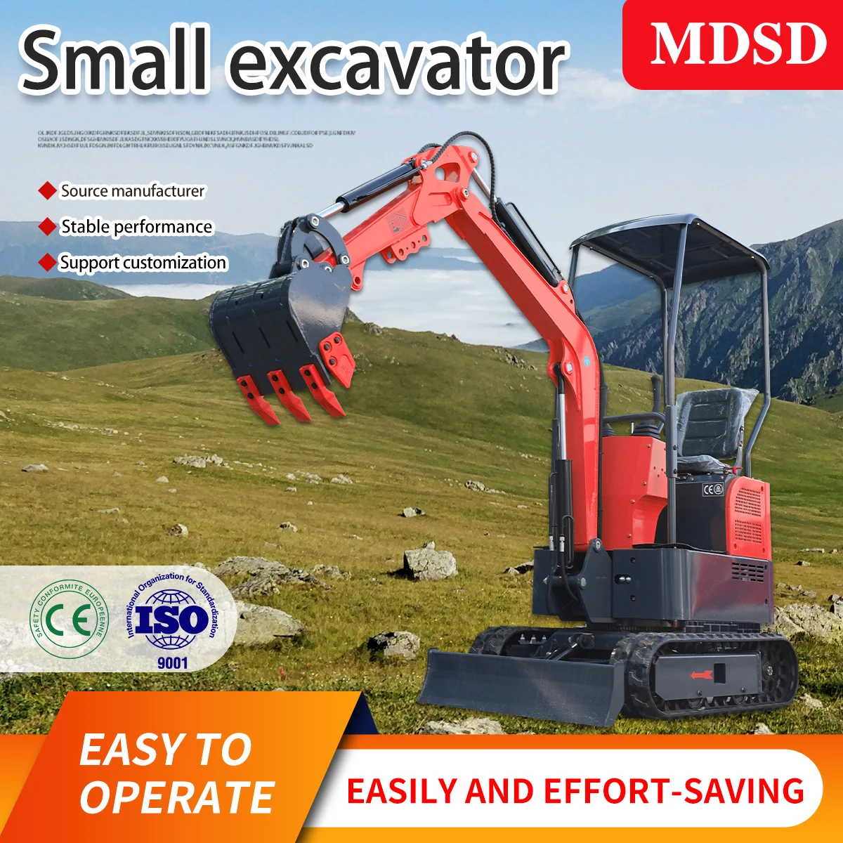 Factory Direct Sales 2 Ton Mini Diesel Excavator High Quality Digging Machine 1.5 Ton Small Crawler Digger Euro 5 Customize