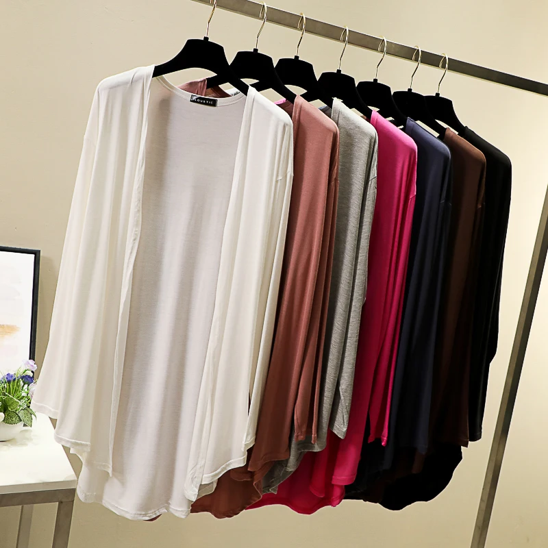 Spring Summer plus Size Open Cardigan Women's Modal Shawl Jacket Medium Length Thin Sun Protection Long Sleeve Versatile Air ...