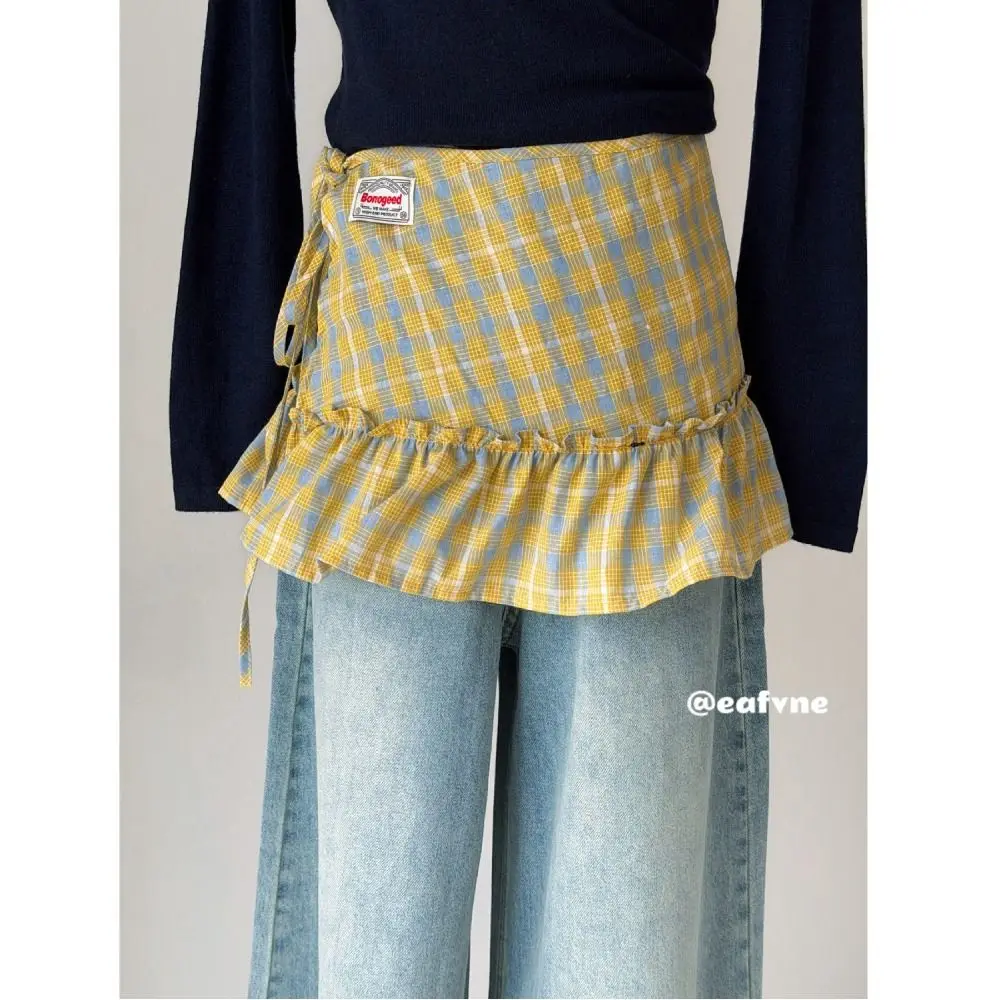 

Модные женские пояса с рюшами и высокой талией для джинсов, аксессуары, клетчатый узор, декоративная накладка на бедра, универсальная короткая юбка в стиле Y2K, уличная мода