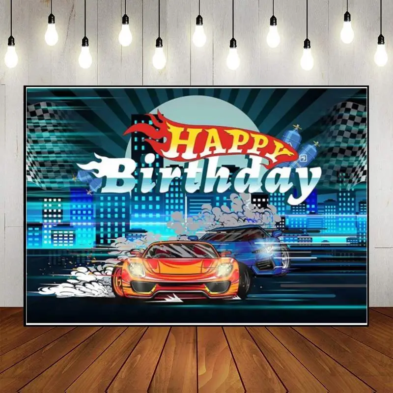 

Hot Car Game Background Birthday Decoration Banner Baby Shower Photo Freedom Photography Backdrops Cartoon Custom Backdrop Party