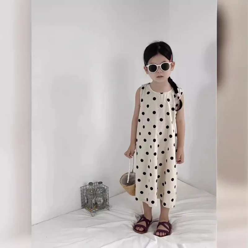 Girls' Dress Backless Tie Polka Dot Long Dress2025Summer New Fashion Foreign Trade Children's Clothing Factory Direct Shipping