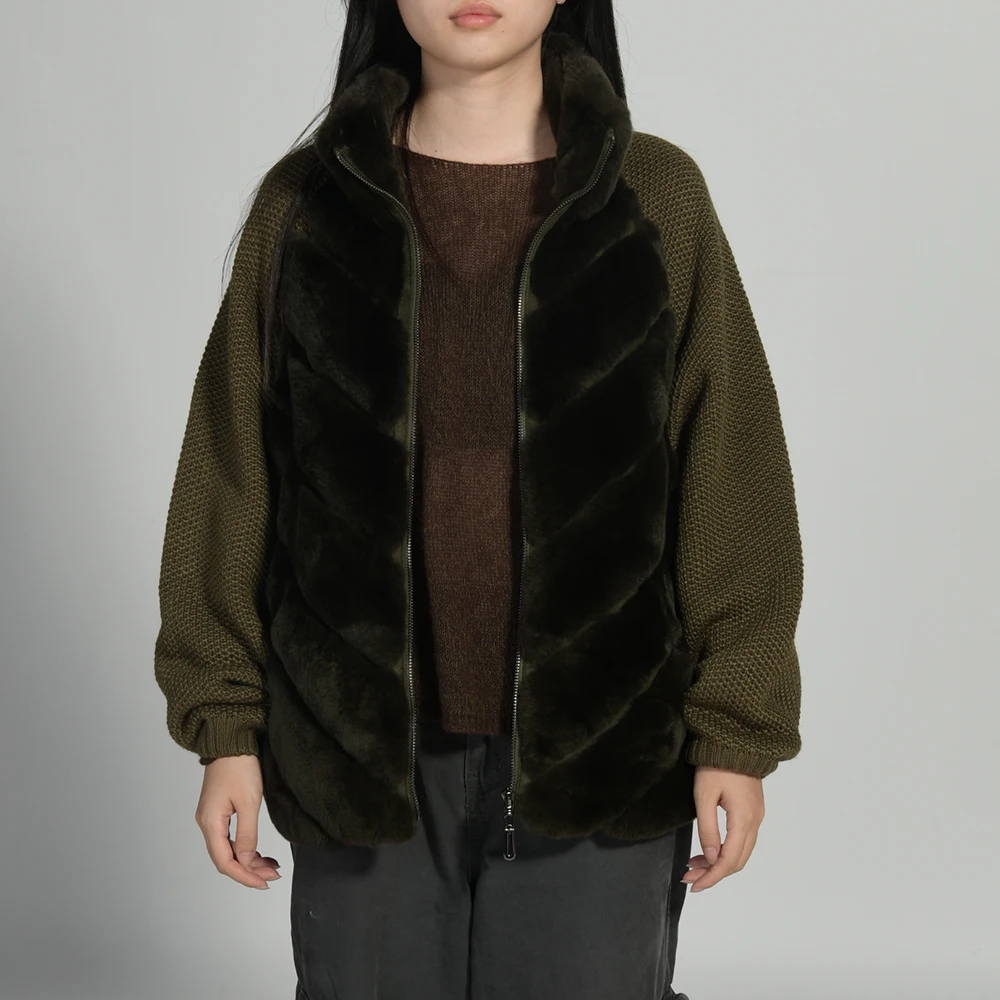 Jaxmonoy женская шуба из натурального меха кролика рекс в стиле пэчворк с вязаными рукавами, осень-зима 2022, новая верхняя одежда, женские повседневные шубы