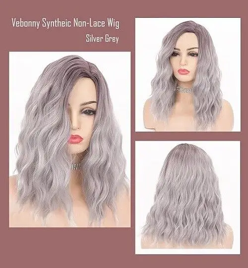 VEBONNY-Peluca de cabello sintético Bob para mujer, color gris, la mejor peluca