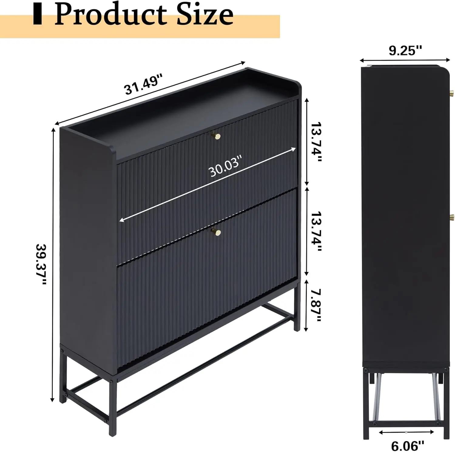 Fluted Shoe Cabinet with 2 Flip Drawers, Modern Slim Shoe Storage Organizer