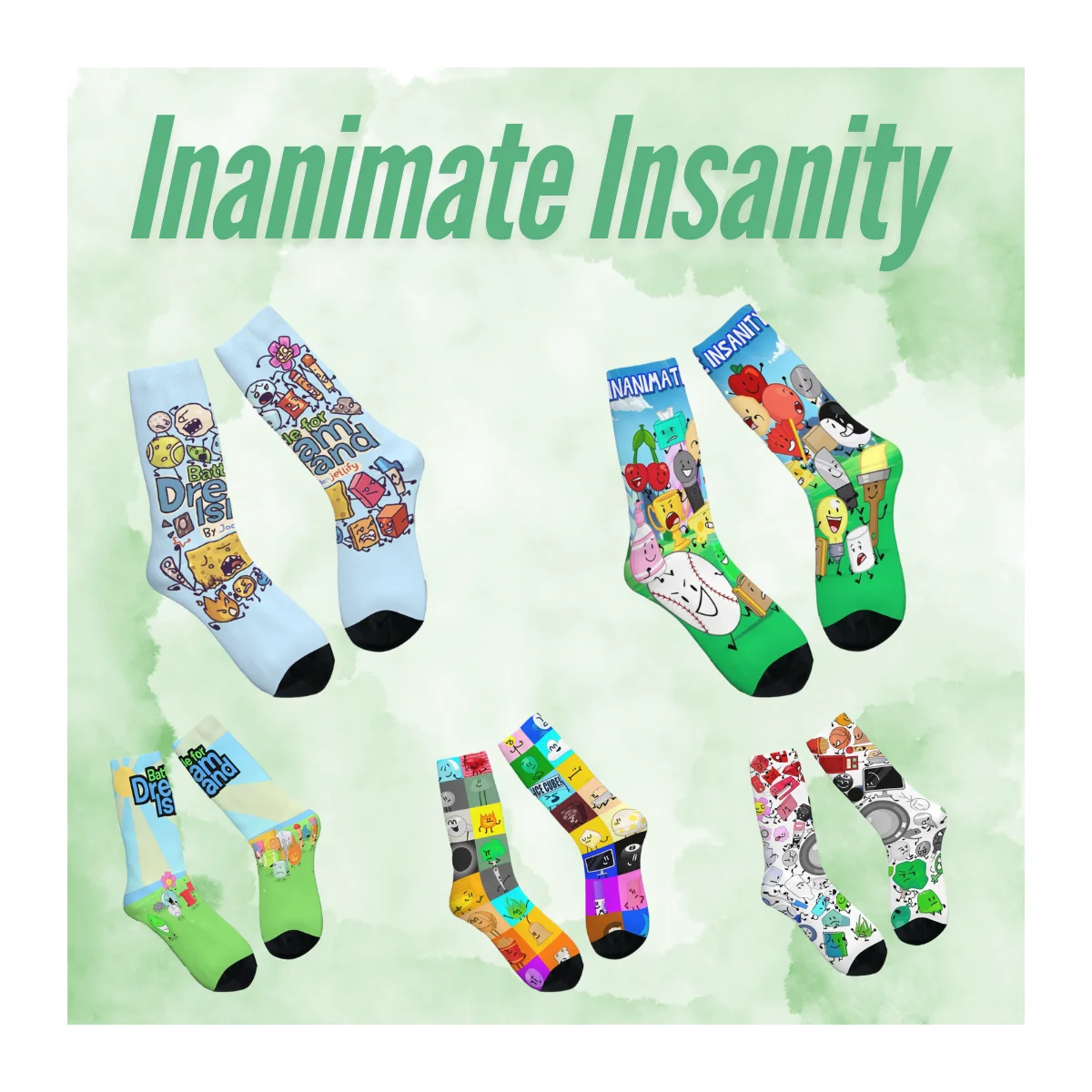 Women Men Socks Inanimate Insanity BFDI Stockings Autumn Funny High Quality Socks Printed Skateboard Non Skid Socks