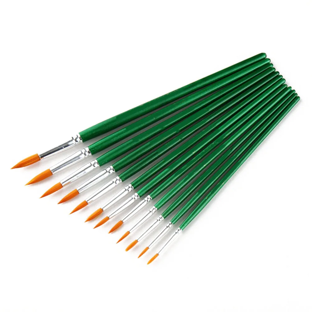 

12Pcs Paint Brushes Art Set Round Pointed Tip Nylon Hair Wooden Handle Double Crimped Ferrules Acrylic Oil Watercolor Gouache
