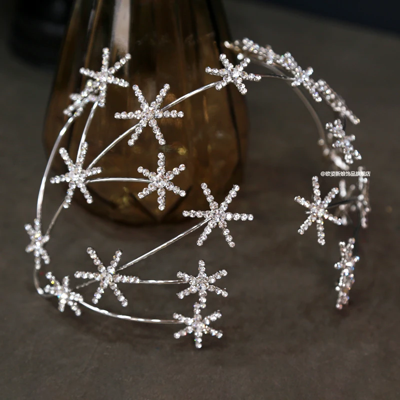 Snowflake Girl Hairbands Star Headbands Hair Women Pageant Diadem Head Jewelries Bridal Wedding Tiaras Hair Accessories Crowns