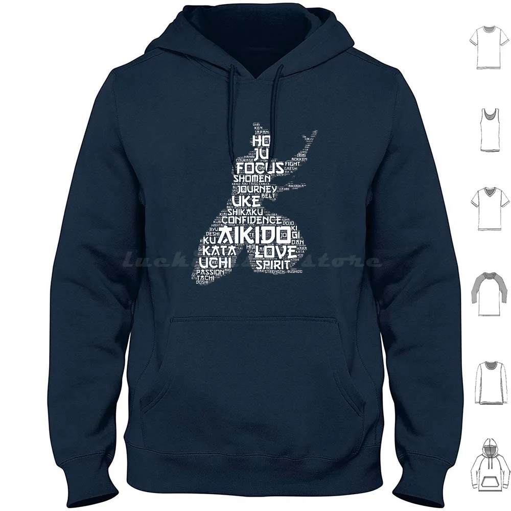 Aikido Words Hoodie cotton Long Sleeve Aikido Words Love Spirit Uchi Confidence Uke Journey