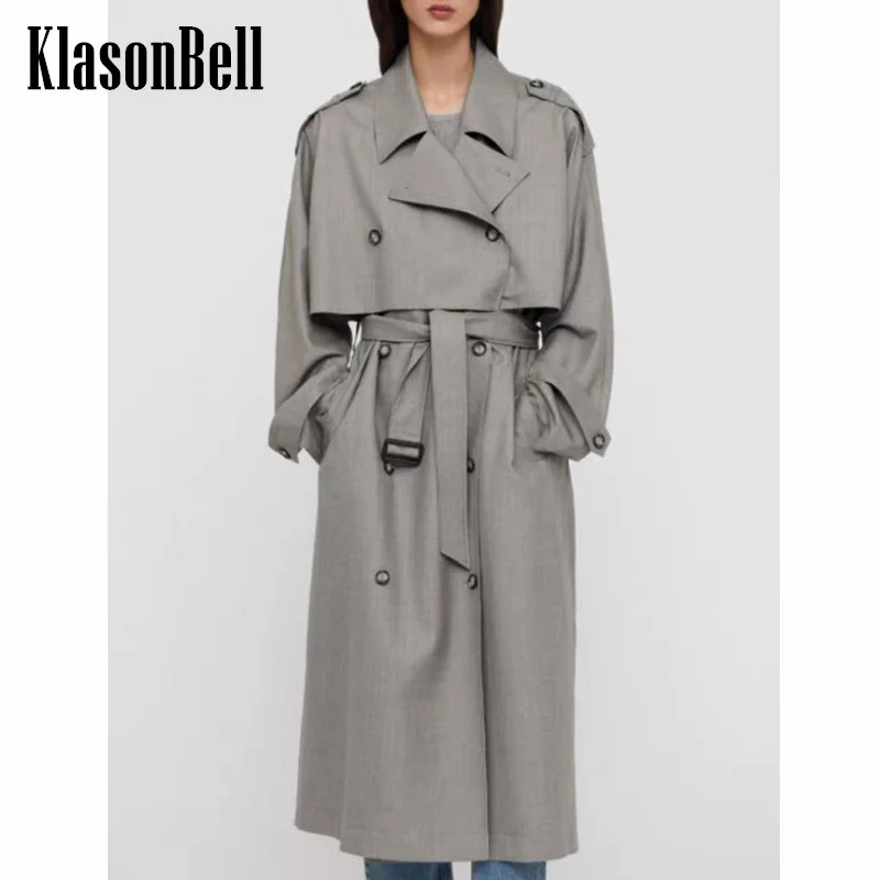 

2.26 KlasonBell Celebrity Same Temperament Simple Double Breasted With Belt Long Trench Outerwear Women Clothes