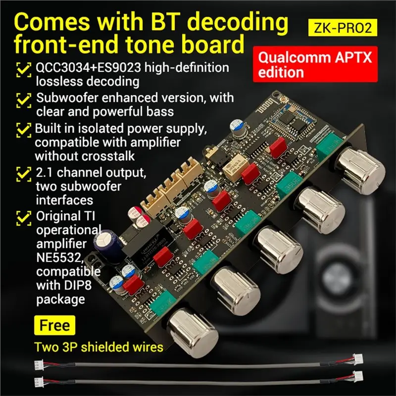 

B27B ZK-PRO2 Preamplifier Tone Board 2.1 Channel Subwoofer Bluetooth Decoding QCC3034+ ES9023