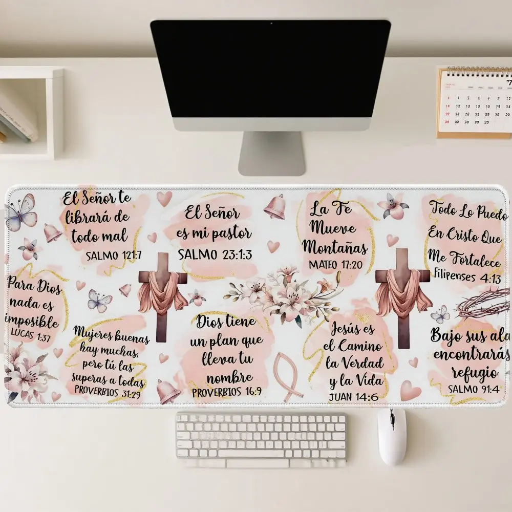 Inspirational Christian Quotes Spanish Bible Verses Extended Gaming Mouse Pad Rubber Desk Mat for Office