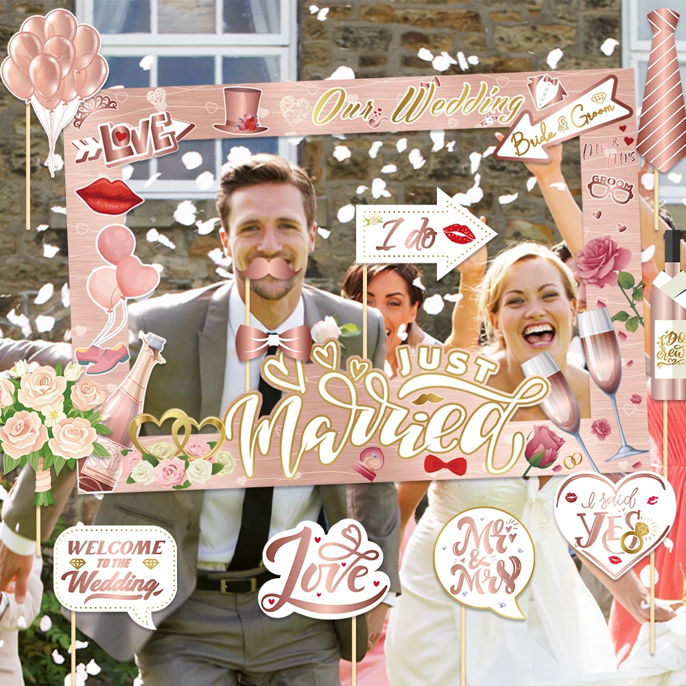Wedding Decorations Bride to Be Paper Photo Booth Props Rose Gold  Just Married Photo Frame Bridal Shower Bachelorette Party