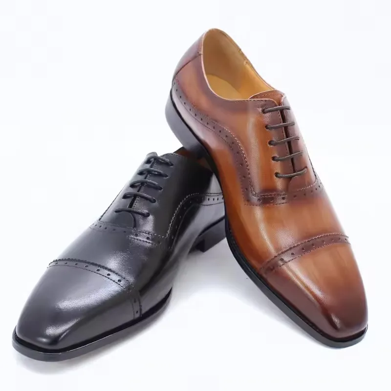 Men Leather Shoes Business Casual Genuine Leather shoes Three Joints Handmade Oxford Shoes Carved Brogue Men Shoes