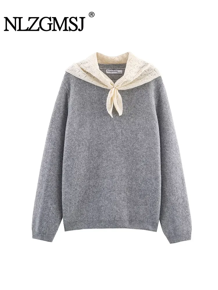 

NLZGMSJ Classic Women Scarf Sweaters 2026 Spring Long Sleeve O Neck Elastic Loose Pullovers Female Knitted Casual Sweater