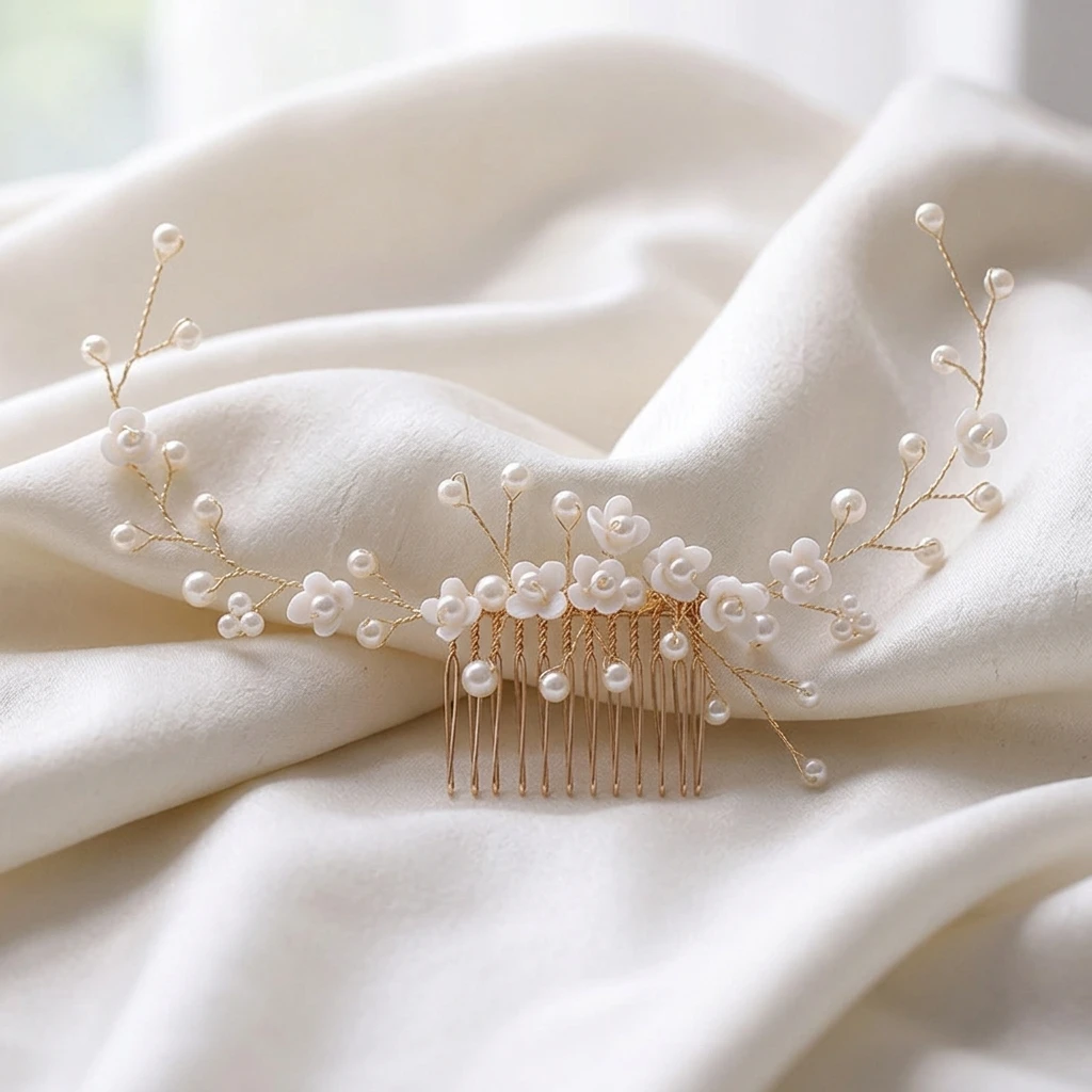 White Flower Hair Combs Floral Headbands Bride Wedding Beads Hairbands Women Party Hair Accessories Fashion Headdress Ornaments