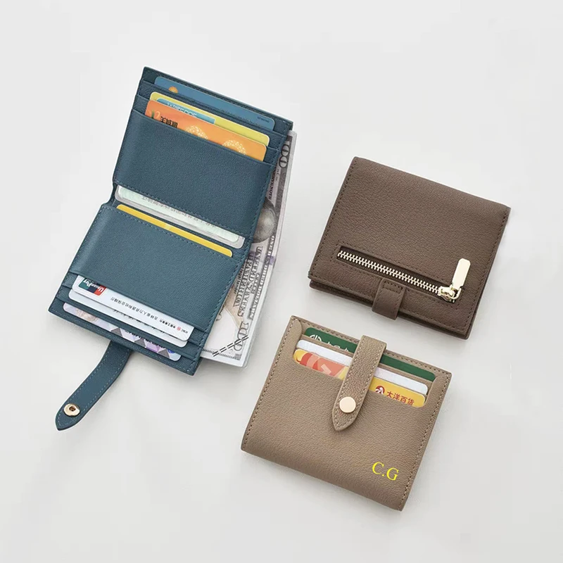 Genuine Leather Fashion Card Holder Luxury Brand Casual Portable Card Wallet For Woman Custom Name Folding Business Coin Purse