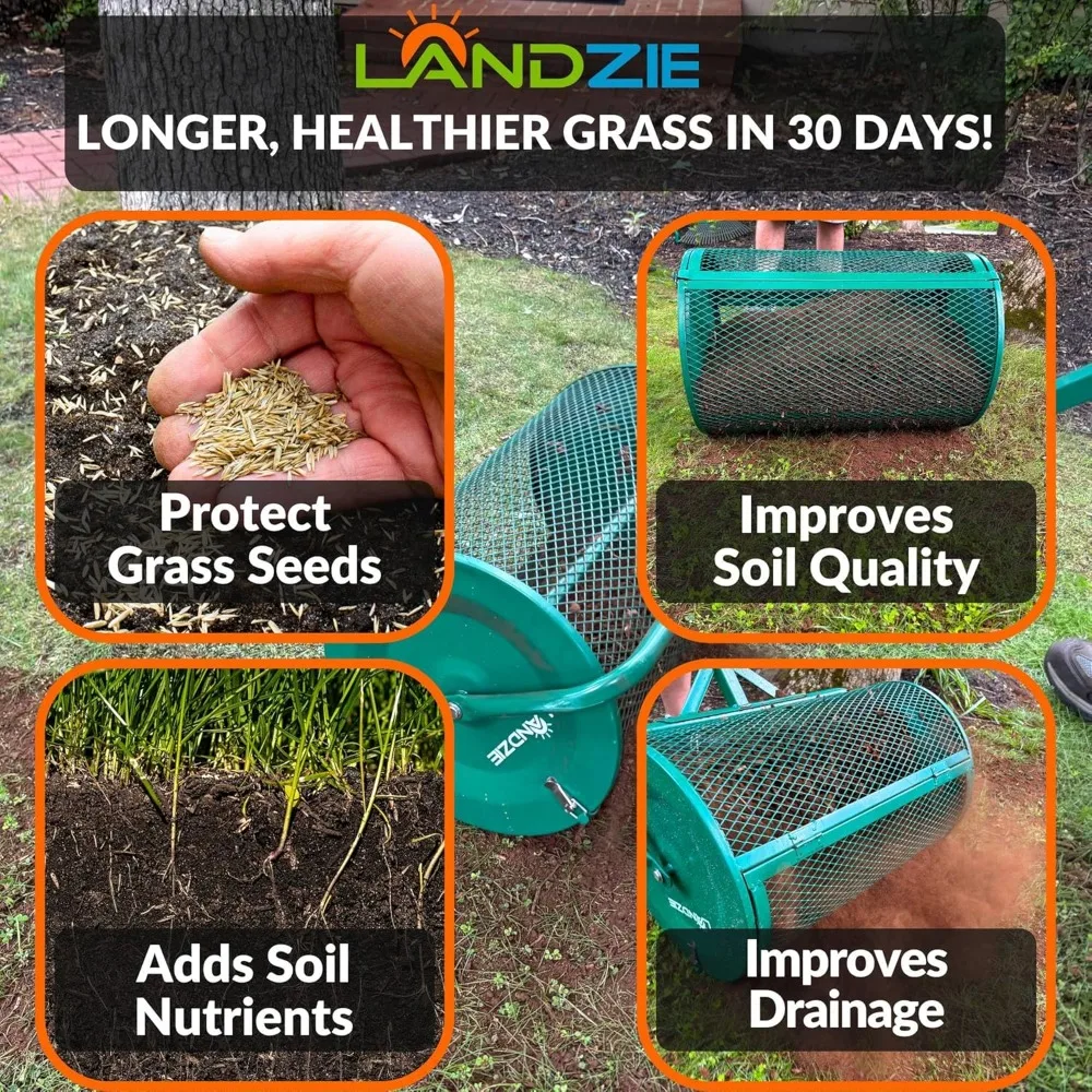 أسطوانة توزيع سماد وخث الطحلب الأصلية مقاس 24 بوصة، تربة علوية، رمل، ساد، المهاد، أداة توزيع العشب والحديقة #3