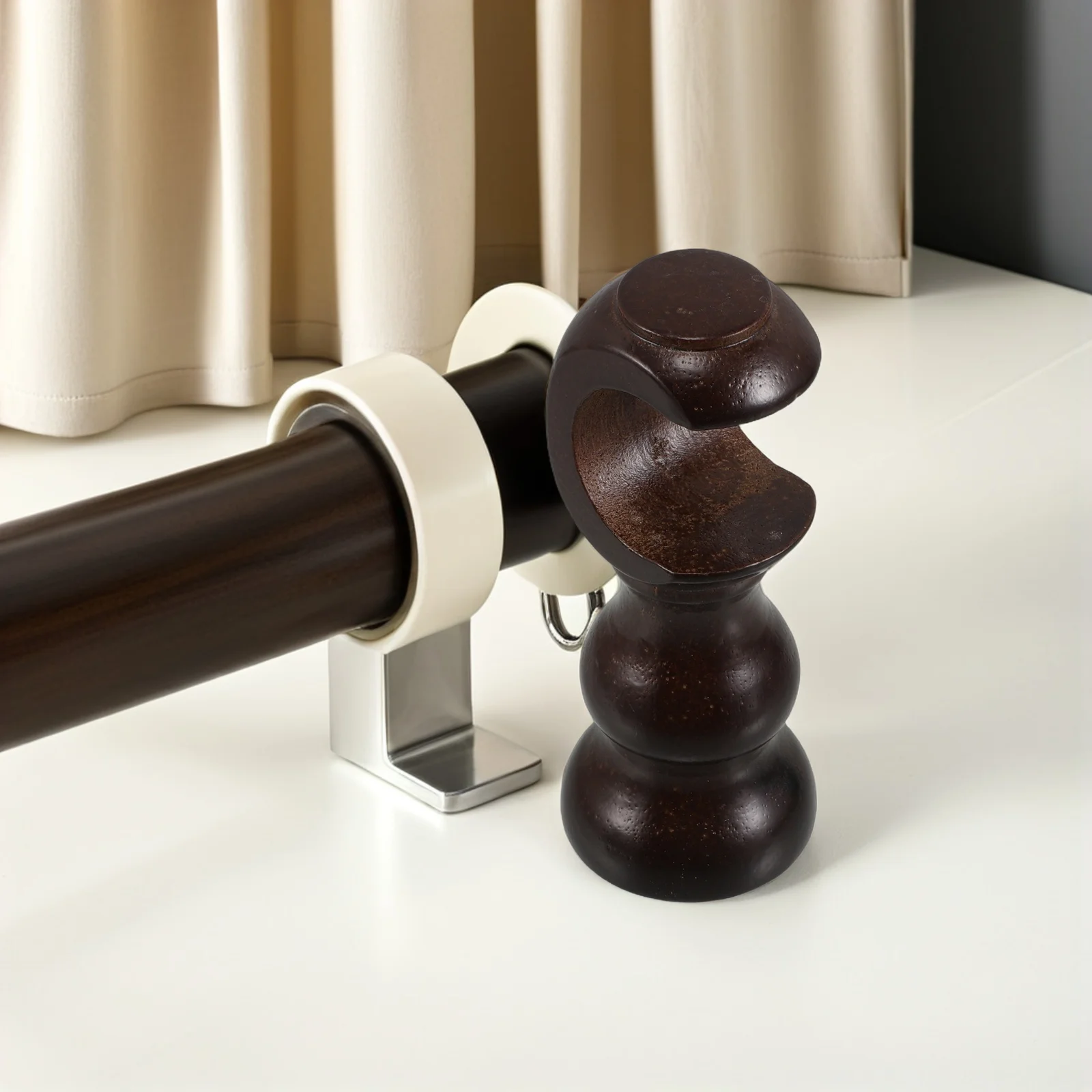 

2pcs Solid Rod Brackets 28.5Mm Natural Wood Drapery Support Wall Mount For Bedroom Living Room Wood Curtain Pole Holder Window